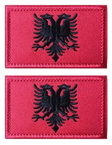 2 PCS AliPlus Albania Flag Patches Kashtado'z Tikilgan Tactical Harbiy Morale Patch Applique Fastener Hook and Loop 