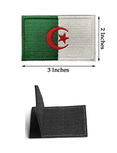 2 PCS AliPlus Algeria Flag Patches Embroidered Tactical Military Morale Patch Applique Fastener Hook and Loop - 3