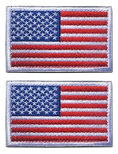 2 PCS AliPlus American Flag Patches Embroidered Tactical Military Morale Patch Applique Fastener Hook and Loop(White Border) - 1