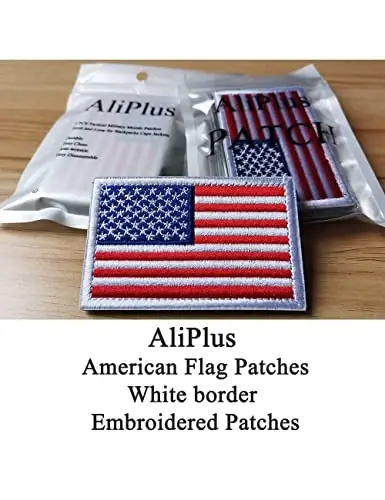 2 PCS AliPlus American Flag Patches Kashtado'z qilingan taktik harbiy kayfiyat yamog'i Applique Fastener Hook and Loop (Oq chegara) - 2