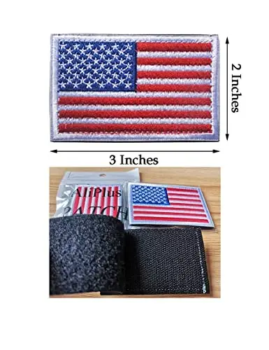 2 PCS AliPlus American Flag Patches Kashtado'z qilingan taktik harbiy kayfiyat yamog'i Applique Fastener Hook and Loop (Oq chegara) - 3