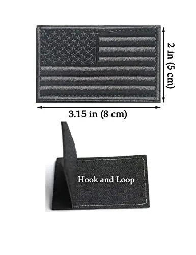2 PCS AliPlus American Flag Patches Kashtado'z qilingan taktik harbiy kayfiyat yamoqlari Applique mahkamlagich ilgak va halqa (Qora bayroq yamoq) - 3