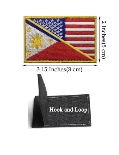 2 PCS AliPlus American Philippines Flag Patch Kashtado'z qilingan taktik harbiy axloq yamog'i Applique Fastener Hook and Loop - 2