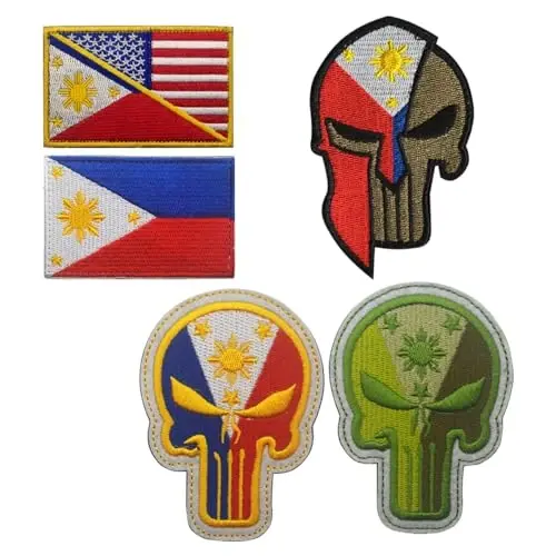 2 PCS AliPlus American Philippines Flag Patch Kashtado'z qilingan taktik harbiy axloq yamog'i Applique Fastener Hook and Loop - 4