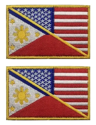 2 PCS AliPlus American Philippines Flag Patch Kashtado'z qilingan taktik harbiy axloq yamog'i Applique Fastener Hook and Loop 