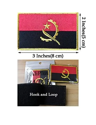 2 PCS AliPlus Angola Flag Patches Embroidered Tactical Military Morale Patch Applique Fastener Hook and Loop - 3
