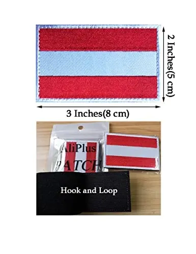 2 PCS AliPlus Austria Flag Patches Embroidered Tactical Military Patch Morale Patch Applique Fastener Hook and Loop - 3