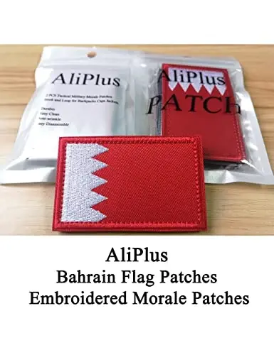 2 PCS AliPlus Bahrain Flag Patches Embroidered Tactical Military Morale Patch Applique Fastener Hook and Loop - ALIPLUS (1)