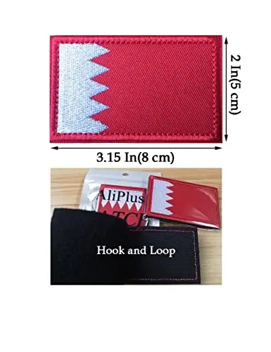 2 PCS AliPlus Bahrain Flag Patches Kashtado'z qilingan taktik harbiy axloqiy yamoq Applique mahkamlagich ilgak va halqa - 3