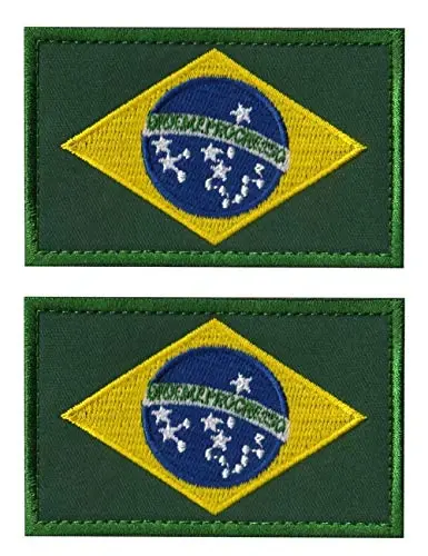 2 PCS AliPlus Brazil Flag Patches Embroidered Tactical Military Morale Patch Applique Fastener Hook and Loop 