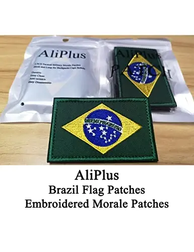 2 PCS AliPlus Brazil Flag Patches Embroidered Tactical Military Morale Patch Applique Fastener Hook and Loop - 2