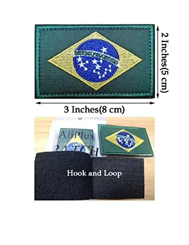 2 PCS AliPlus Brazil Flag Patches Kashtado'z qilingan taktik harbiy axloqiy yamoq Applique Fastener Hook and Loop - 3