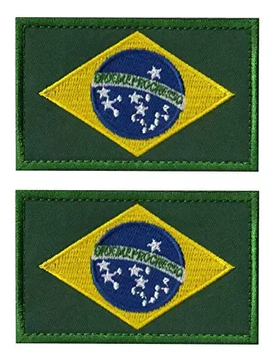 2 PCS AliPlus Brazil Flag Patches Kashtado'z qilingan taktik harbiy axloqiy yamoq Applique Fastener Hook and Loop 