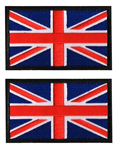 2 PCS AliPlus British Flag Patches UK United Kingdom Flag Patch Embroidered Morale Patch Applique Fastener Hook and Loop(Black Border) 