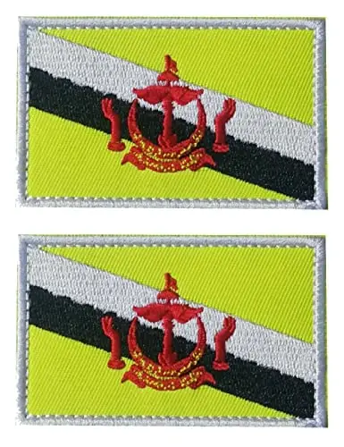 2 PCS AliPlus Brunei Flag Patches Embroidered Tactical Military Morale Patch Applique Fastener Hook and Loop 