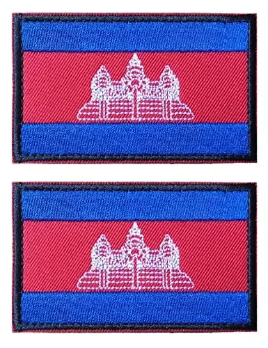 2 PCS AliPlus Cambodia Flag Patches Embroidered Tactical Military Morale Patch Applique Fastener Hook and Loop - 1