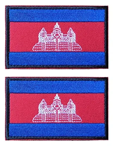 2 PCS AliPlus Cambodia Flag Patches Embroidered Tactical Military Morale Patch Applique Fastener Hook and Loop 