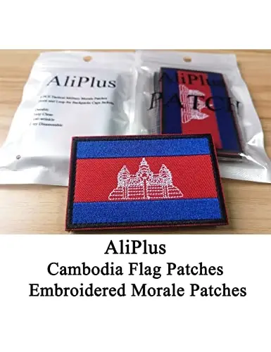 2 PCS AliPlus Cambodia Flag Patches Embroidered Tactical Military Morale Patch Applique Fastener Hook and Loop - ALIPLUS (1)