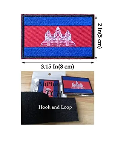 2 PCS AliPlus Cambodia Flag Patches kashtado'z qilingan taktik harbiy kayfiyat yamog'i Applique mahkamlagich ilgak va halqa - 3