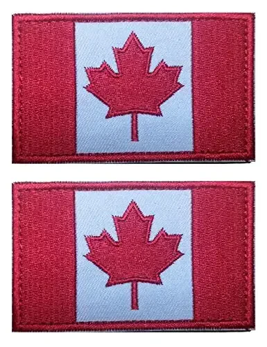 2 PCS AliPlus Canada Flag Patches Embroidered Tactical Military Morale Patch Applique Fastener Hook and Loop - 1