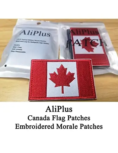 2 PCS AliPlus Canada Flag Patches Embroidered Tactical Military Morale Patch Applique Fastener Hook and Loop - ALIPLUS (1)