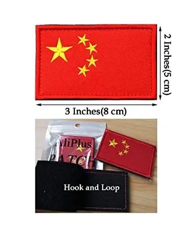 2 PCS AliPlus China Flag Patches Kashtado'z qilingan taktik harbiy axloq yamog'i Applique mahkamlagichi ilgak va halqa - 3