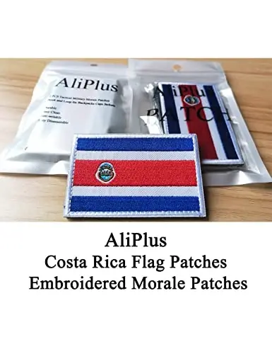 2 PCS AliPlus Costa Rica Flag Patches Embroidered Tactical Military Morale Patch Applique Fastener Hook and Loop - ALIPLUS (1)
