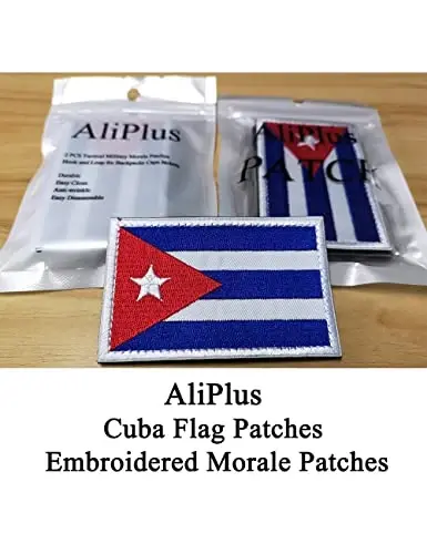 2 PCS AliPlus Cuba Flag Patches Embroidered Tactical Military Morale Patch Applique Fastener Hook and Loop - ALIPLUS (1)