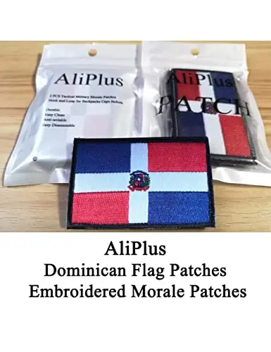 2 PCS AliPlus Dominican Flag Patch Embroidered Tactical Military Morale Patch Applique Fastener Hook and Loop - 2