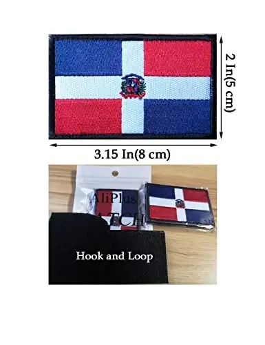 2 PCS AliPlus Dominican Flag Patch Kashtado'z qilingan taktik harbiy axloqiy yamoq Applique Fastener Hook and Loop - 3