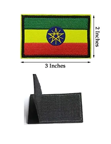 2 PCS AliPlus Ethiopia Flag Patches Embroidered Tactical Military Morale Patch Applique Fastener Hook and Loop - 3