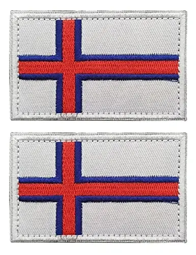 2 PCS AliPlus Faroe Islands Flag Patches Embroidered Tactical Military Morale Patch Applique Fastener Hook and Loop 