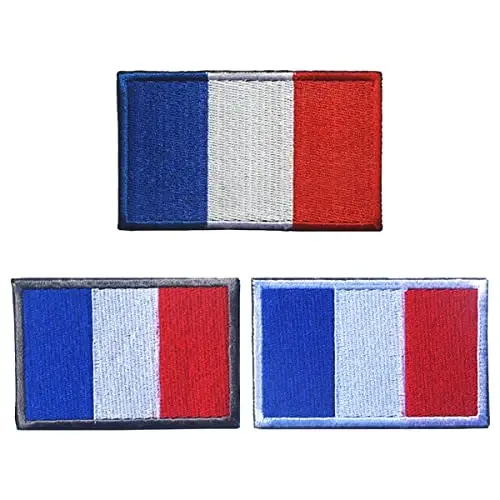 2 PCS AliPlus French Flag Patches Embroidered Tactical Military Morale Patch Applique Fastener Hook and Loop(Grey Border) - 4