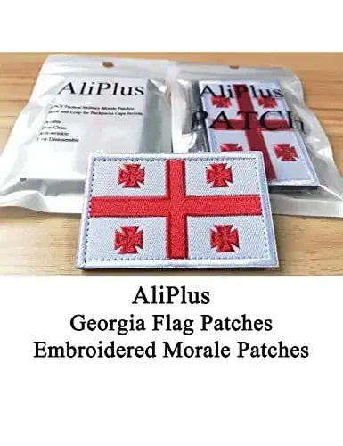 2 PCS AliPlus Georgia Flag Patches Embroidered Tactical Military Morale Patch Applique Fastener Hook and Loop - 2