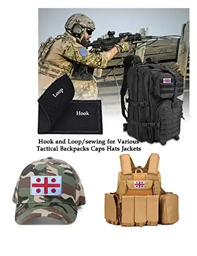 2 PCS AliPlus Georgia Flag Patches Embroidered Tactical Military Morale Patch Applique Fastener Hook and Loop - 4