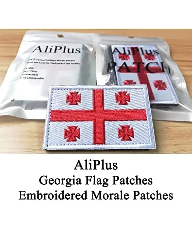 2 PCS AliPlus Georgia Flag Patches Embroidered Tactical Military Morale Patch Applique Fastener Hook and Loop - ALIPLUS (1)