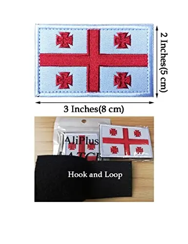 2 PCS AliPlus Georgia Flag Patches Embroidered Tactical Military Morale Patch Applique Fastener Hook and Loop - 3