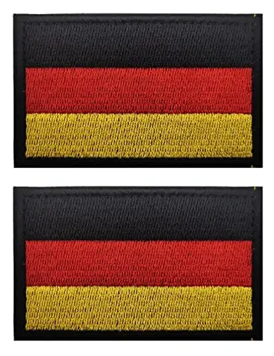 2 PCS AliPlus Germany Flag Patches Embroidered Tactical Military Morale Patch Applique Fastener Hook and Loop(Black Border) 