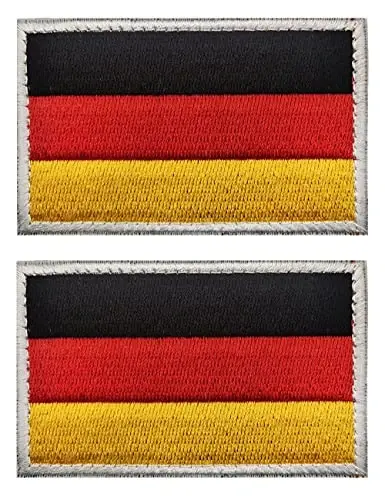 2 PCS AliPlus Germany Flag Patches Embroidered Tactical Military Morale Patch Applique Fastener Hook and Loop(White Border) - 1