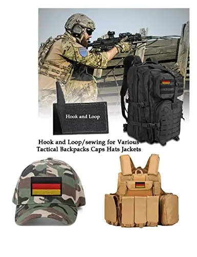 2 PCS AliPlus Germany Flag Patches Kashtalangan taktikal harbiy axloqiy yamoq ilovasi mahkamlagich ilgak va halqa (qora chegara) - 3