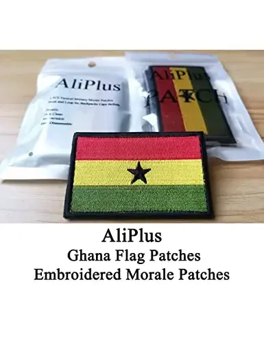 2 PCS AliPlus Ghana Flag Patches Embroidered Tactical Military Morale Patch Applique Fastener Hook and Loop - 2