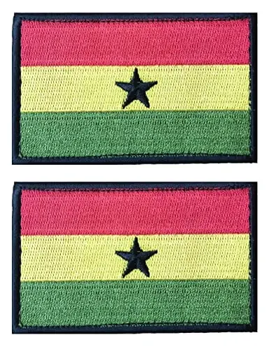 2 PCS AliPlus Ghana Flag Patches Embroidered Tactical Military Morale Patch Applique Fastener Hook and Loop 