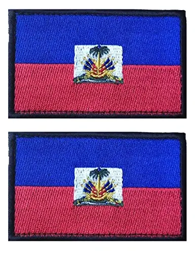 2 PCS AliPlus Haiti Flag Patches Embroidered Tactical Military Morale Patch Applique Fastener Hook and Loop - ALIPLUS