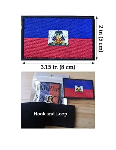 2 PCS AliPlus Haiti Flag Patches Embroidered Tactical Military Morale Patch Applique Fastener Hook and Loop - 3