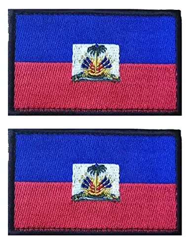 2 PCS AliPlus Haiti Flag Patches Kashtado'z qilingan taktik harbiy axloq yamog'i Applique mahkamlagichi ilgak va halqa 