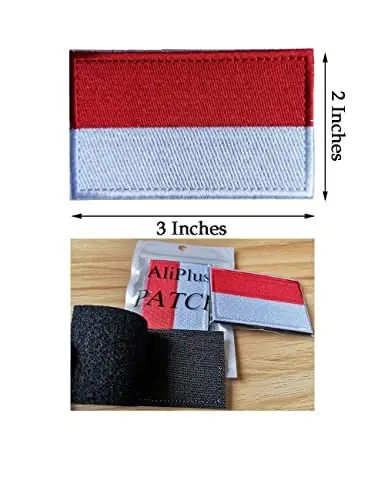 2 PCS AliPlus Indonesia Flag Patches Kashtado'z qilingan taktik harbiy axloq yorlig'i Applique Fastener Hook and Loop - 3