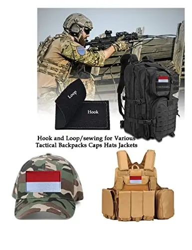 2 PCS AliPlus Indonesia Flag Patches Kashtado'z qilingan taktik harbiy axloq yorlig'i Applique Fastener Hook and Loop - 4