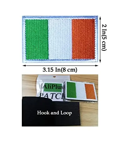 2 PCS AliPlus Ireland Flag Patches Embroidered Tactical Military Morale Patch Applique Fastener Hook and Loop - 3