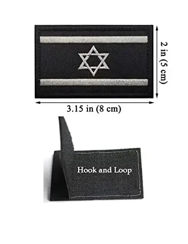 2 PCS AliPlus Israel Flag Patches Embroidered Tactical Military Morale Patch Applique Fastener Hook and Loop(Black White) - 2