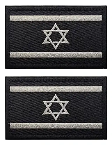 2 PCS AliPlus Israel Flag Patches Embroidered Tactical Military Morale Patch Applique Fastener Hook and Loop(Black White) - 1